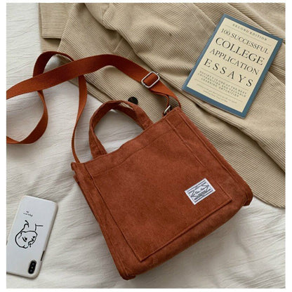 Corduroy Bag Canvas Shoulder Crossbody Handbag Tote Bag Short Handle 26*10*23 CM