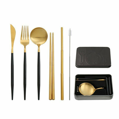 4Pcs/Set Collapsible Tableware Stainless Steel Cutlery Portable Travel Flatware