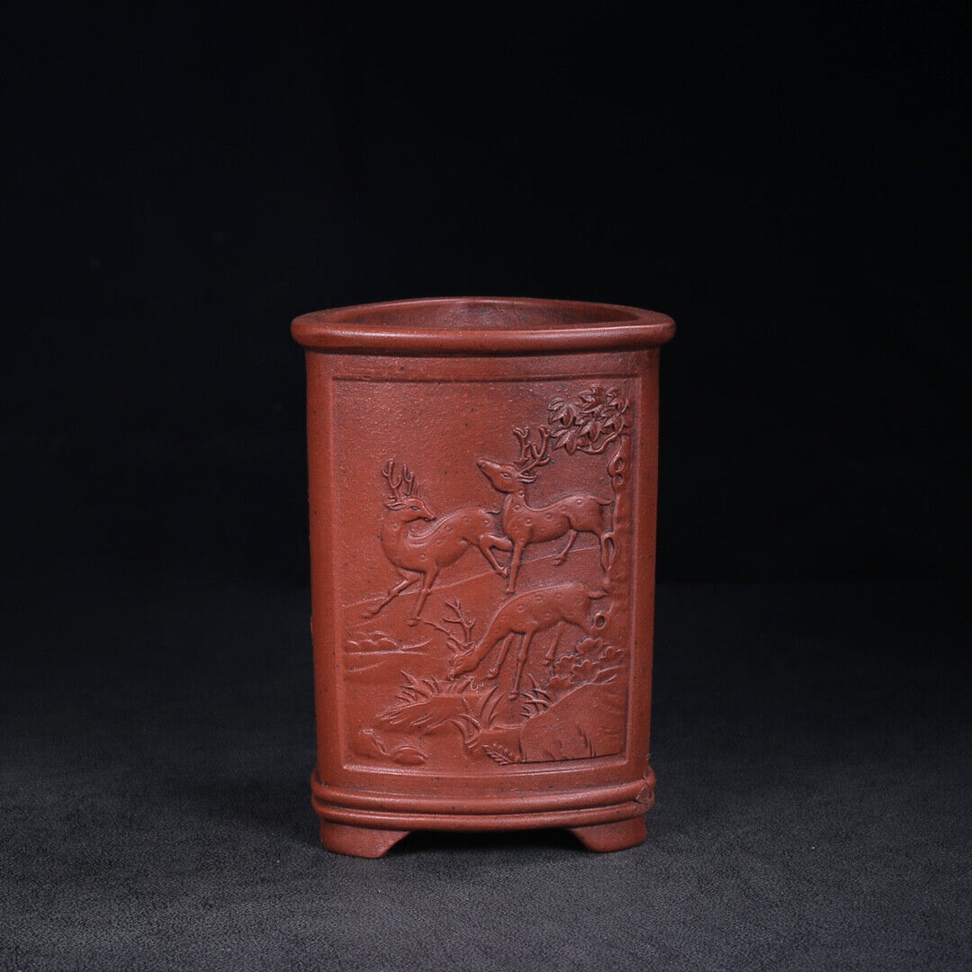 Chinese Yixing Zisha Clay Handmade Exquisite Penholder（笔筒 底款：铁画轩）