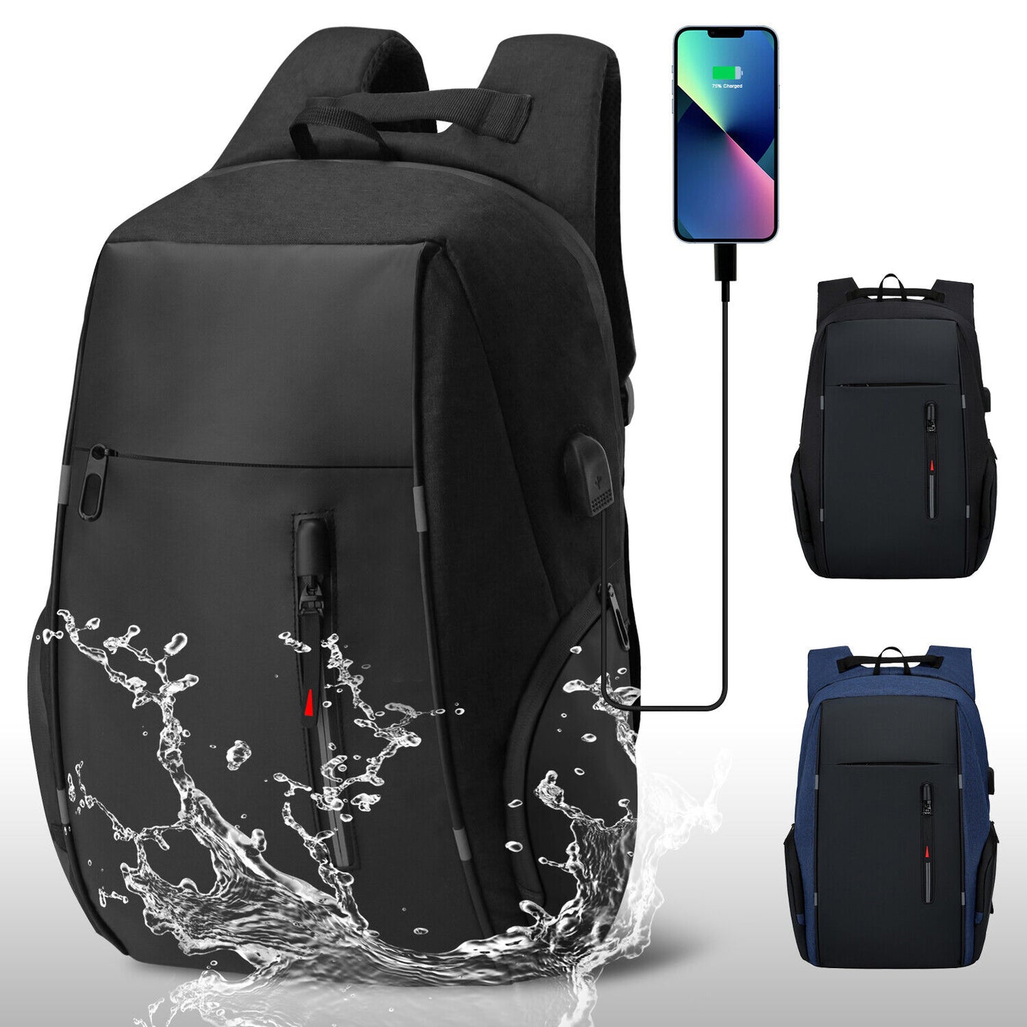 Men's Waterproof Laptop Backpack Travel Rucksack School Bag w/ USB Charging Port