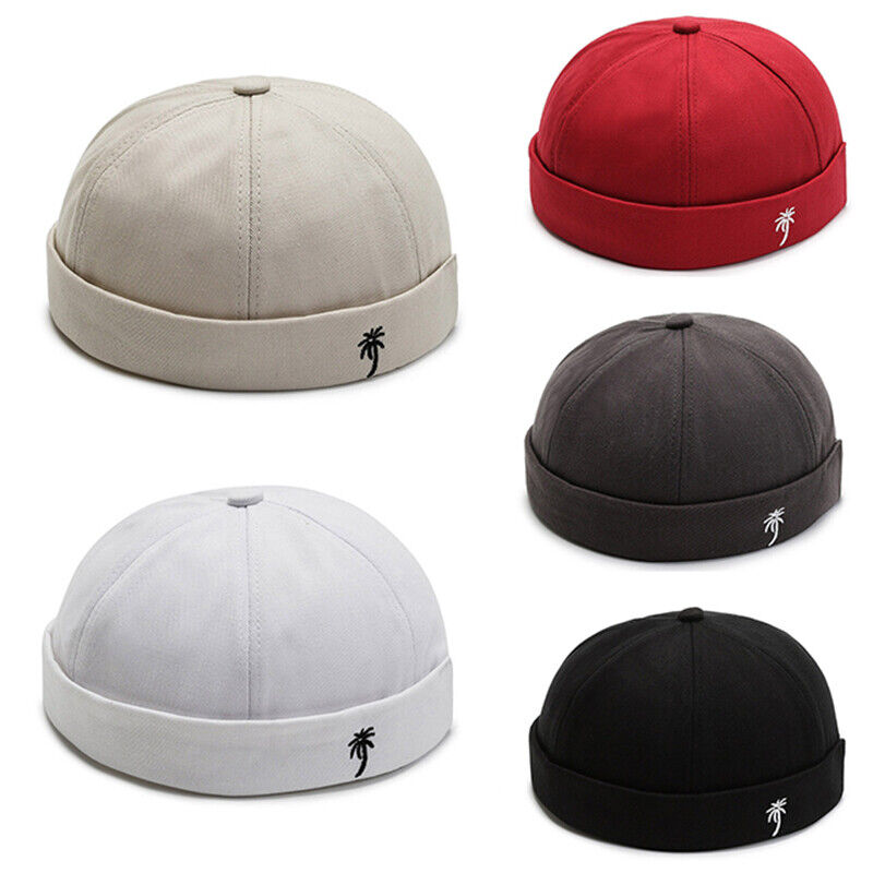 Men Retro Brimless Hat Skull cap Sailor Cap Beanie Rolled Cuff Adjustable