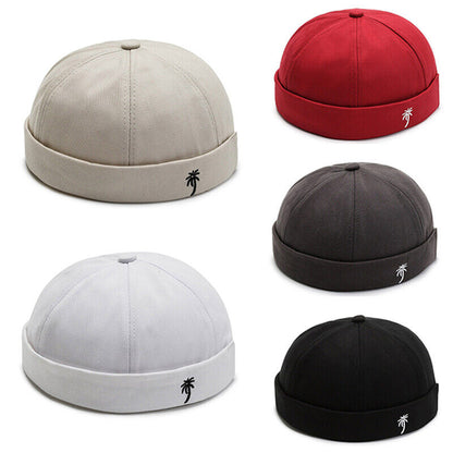Men Retro Brimless Hat Skull cap Sailor Cap Beanie Rolled Cuff Adjustable
