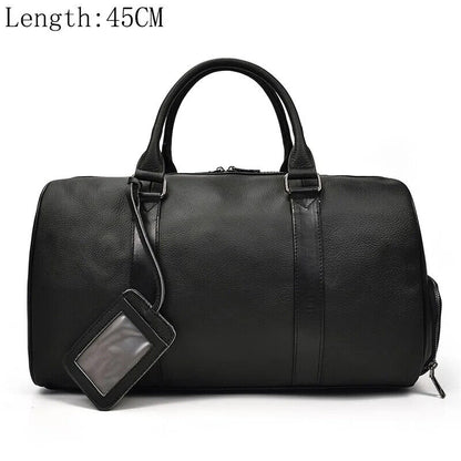 Genuine Leather Travel Bag Men Women Cowhide Casual Travel Weekend Shoulder Bag