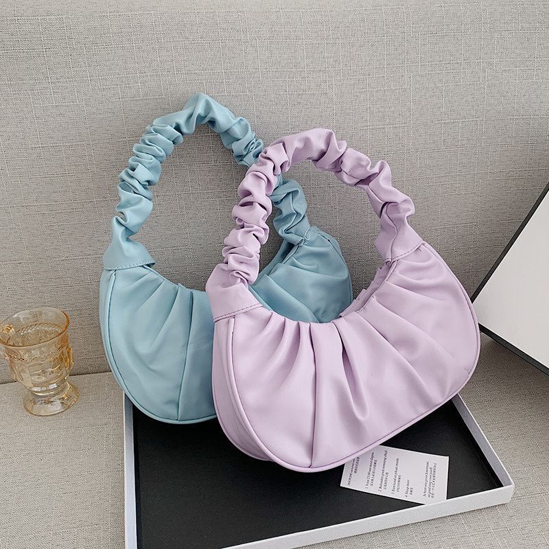 Pleated Synthetic Leather Bags Dumpling Tote Armpit Purse Underarm Bag 25*17*7CM
