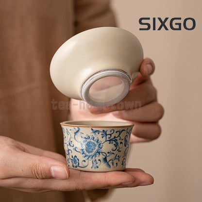 Blue and White Ru Kiln Tea Leakage Fair Cup Ceramic Tea and Tea Dispenser