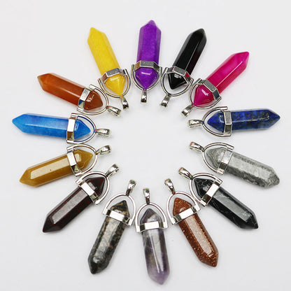 25pcs Charms Crystal Quartz Gem Stone Point Pillar Pendant for Jewelry Making