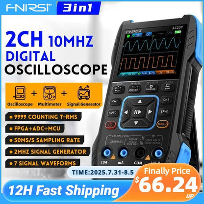 FNIRSI 2C23T 3IN1 Dual Channel Digital Oscilloscope Multimeter + Function Signal