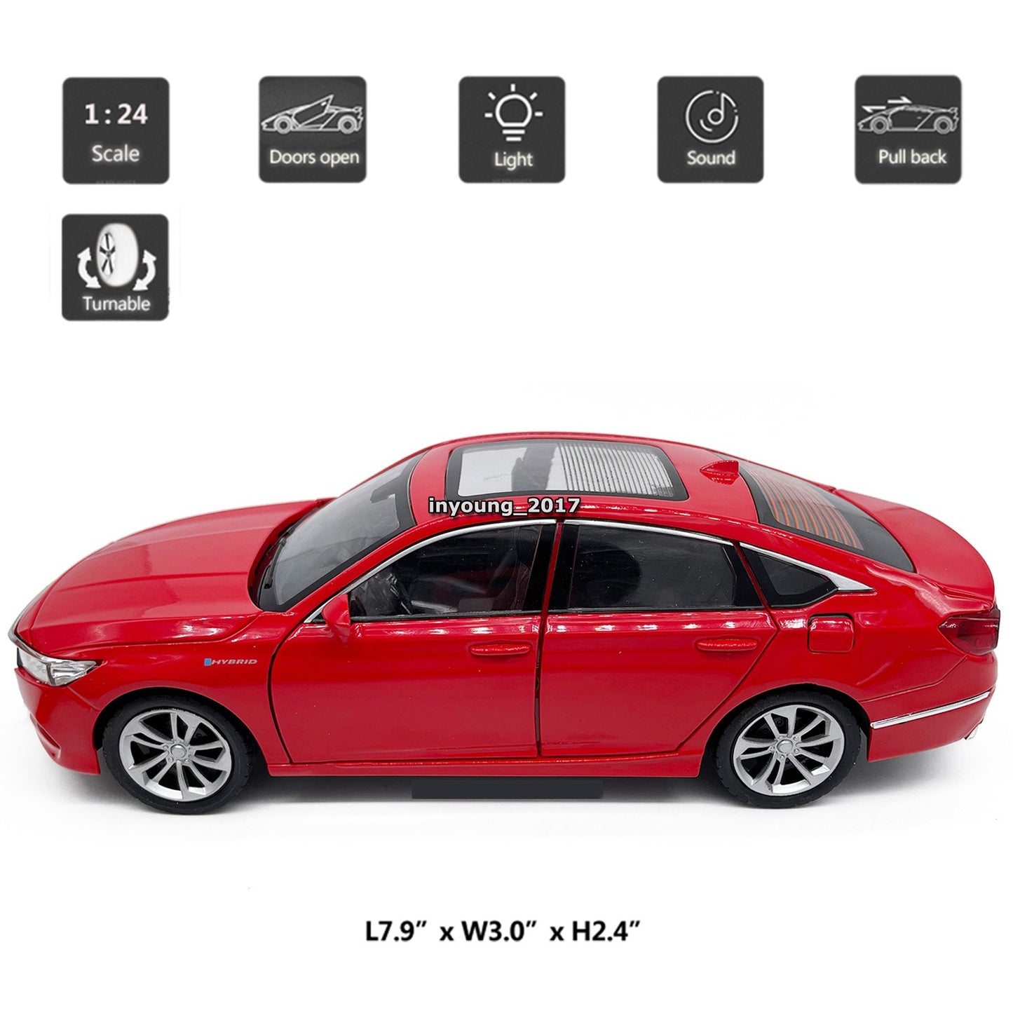 1/24 Honda Accord Model Car Diecast Toy Vehicle Toys for Boys Kids Gifts Red