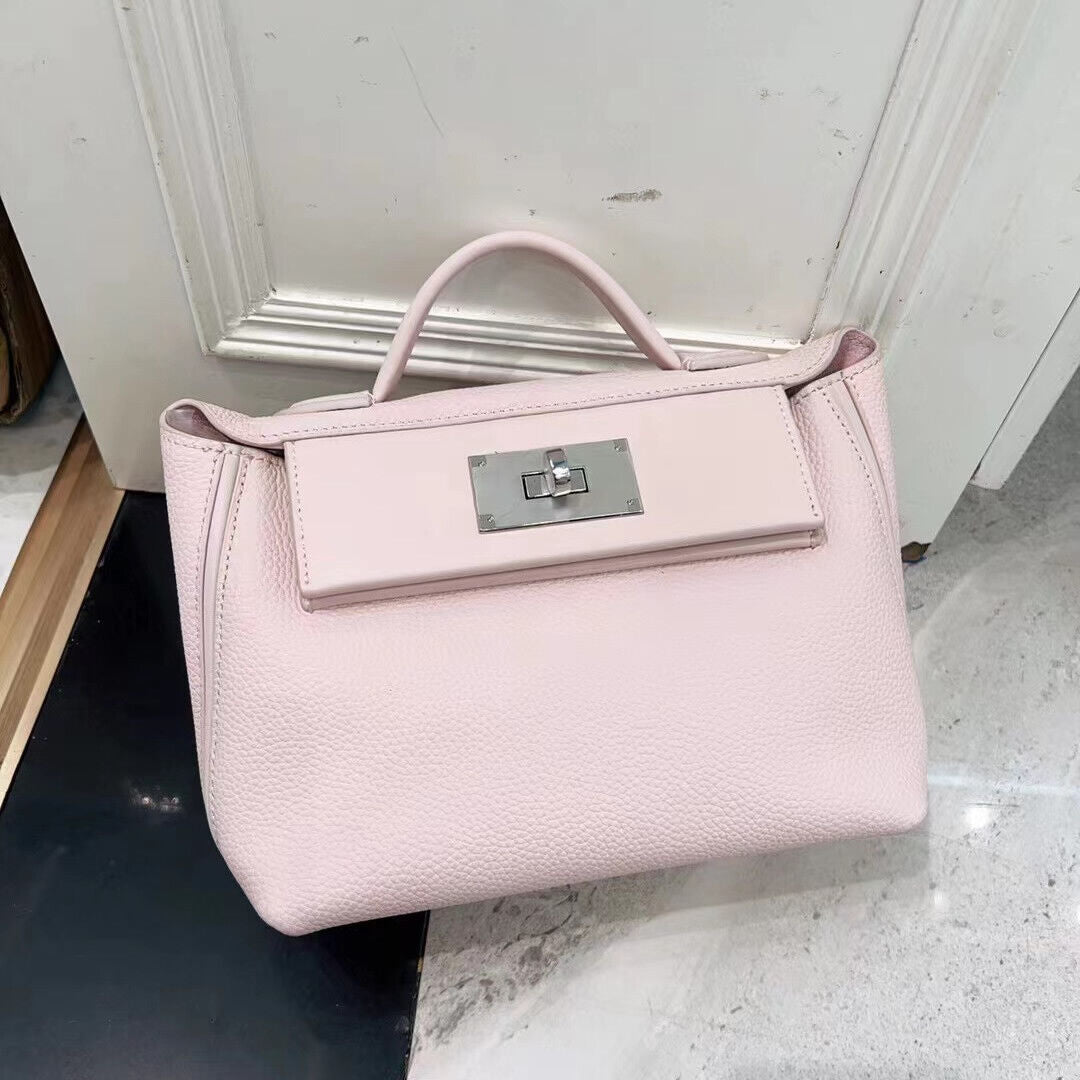 Small Real Leather Trapezoid Tote Handbag Flap Purse Shoulder bag Crossbody
