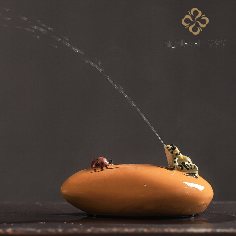 Creative Tea Pet Squirt Pee Frog On Stone Tea Pet Handmade Yixing Zisha Tea Play