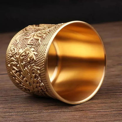 5.8cm New Retro Buddhism Holy Water Cup Brass Engraved Dragon Phoenix Mini Cup