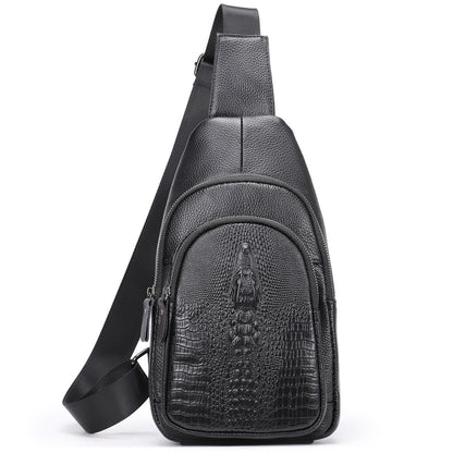 Mens Cow Leather Crocodile Pattern Chest Bag Sling Backpack Crossbody Travel Bag
