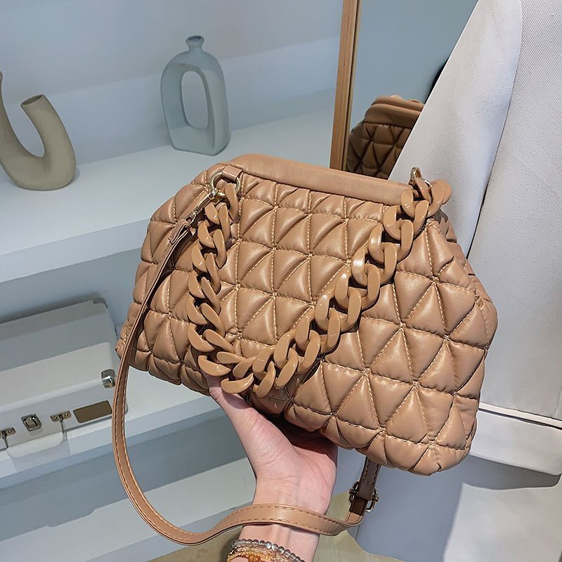 Summer Crossbody Bag Thick Chain Quilted Shoulder Bag Plaid Cloud Totes Clutch