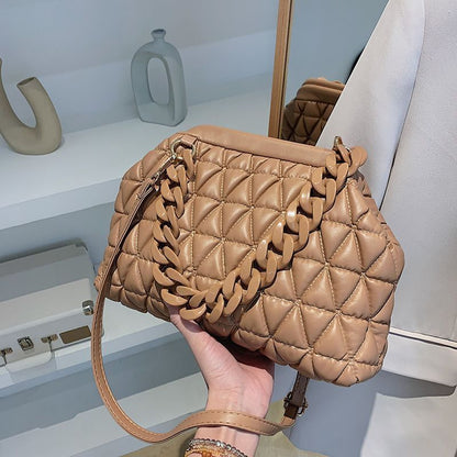 Summer Crossbody Bag Thick Chain Quilted Shoulder Bag Plaid Cloud Totes Clutch