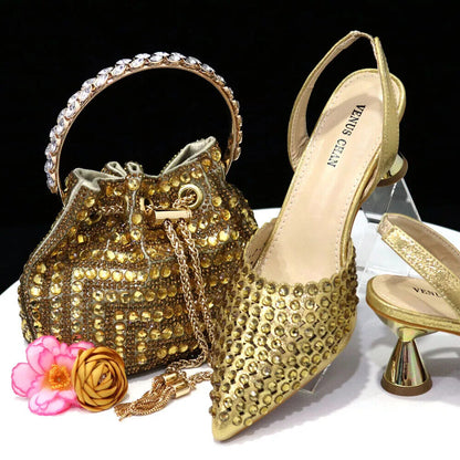 Pointed Toe Heels Women Party Wine Pumps Shoes Bags Matching Set