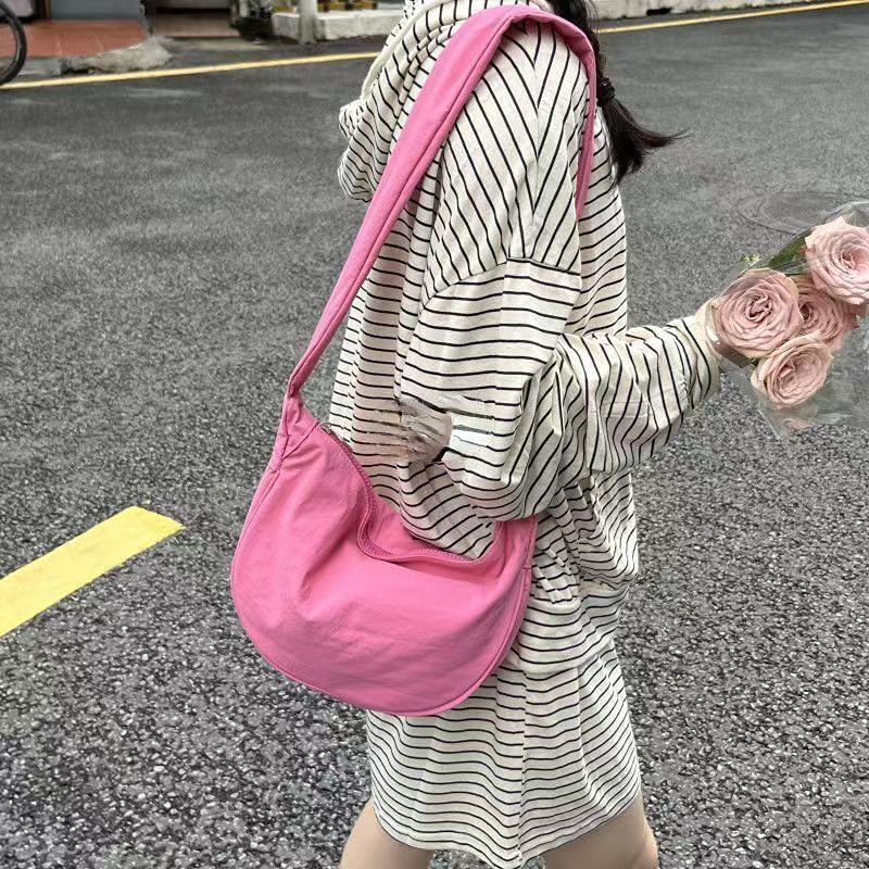Pink Nylon Cloth Crossbody Bags Shoulder Bag Tote Zipper Purse Handbag 35*17*8CM