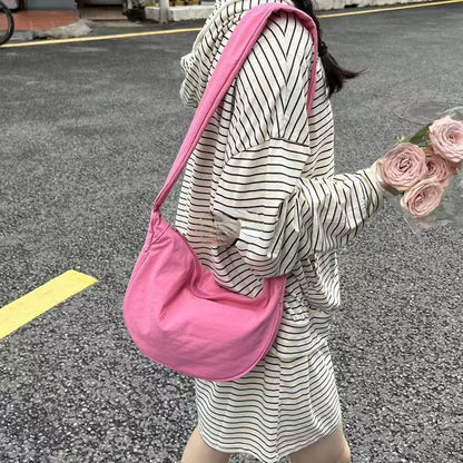 Pink Nylon Cloth Crossbody Bags Shoulder Bag Tote Zipper Purse Handbag 35*17*8CM