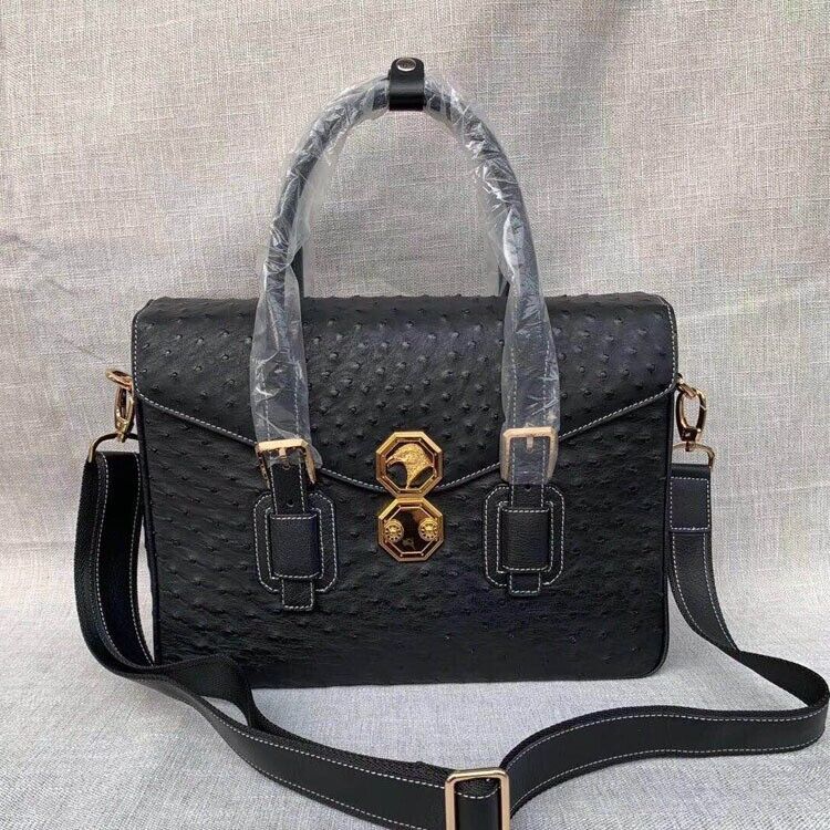 Real Ostrich Skin Leather Men's Business Briefcase, Desinger Eagle Head Handbags