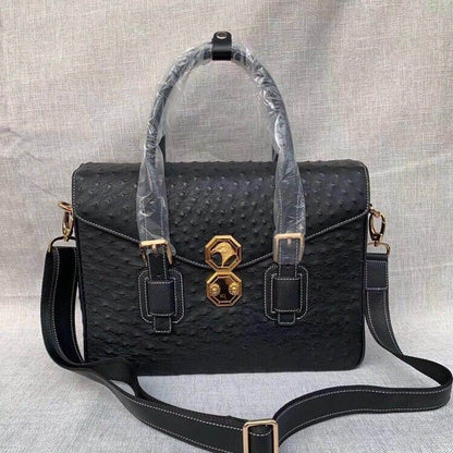 Real Ostrich Skin Leather Men's Business Briefcase, Desinger Eagle Head Handbags