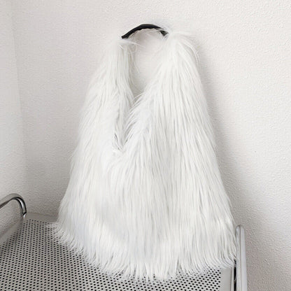 Winter Soft Faux Fur Tote Bags Large Capacity Fluffy Plush Shoulder Handbag Warm