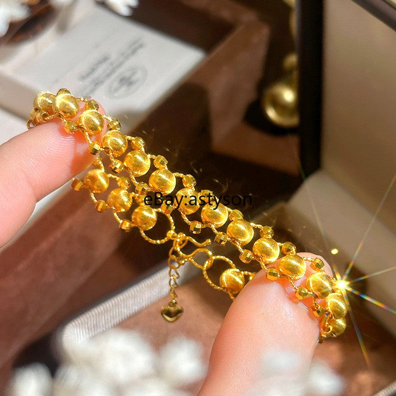 Sparkling Cat Eyes Good Luck 24K Gilding Yellow Gold Plated Bracelet Jewelry