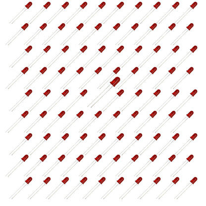 100 Pack Diffused Lens LEDs - Standard - Bright Red - 5mm
