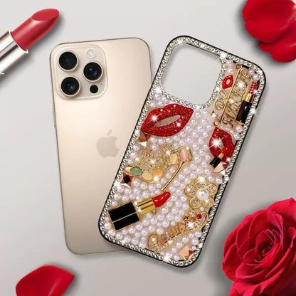 3D Perfume Bottle Red Lip Glitter Diamond Phone Case for iPhone 17 ProMax/16//15
