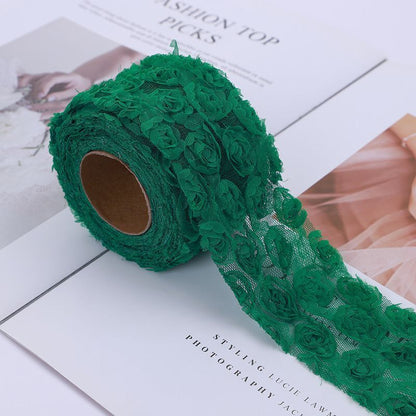 Party Decoration 5Yards DIY Rose Lace Fabric 3D Chiffon Flower Embroidered Decor