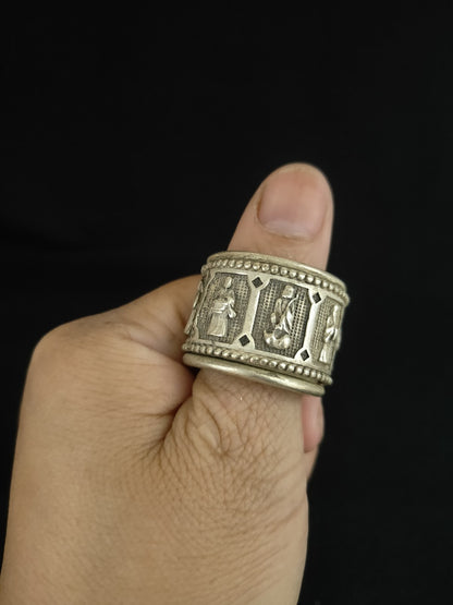 Collectible old tibet silver carved eight immortals double Ring revolve luck