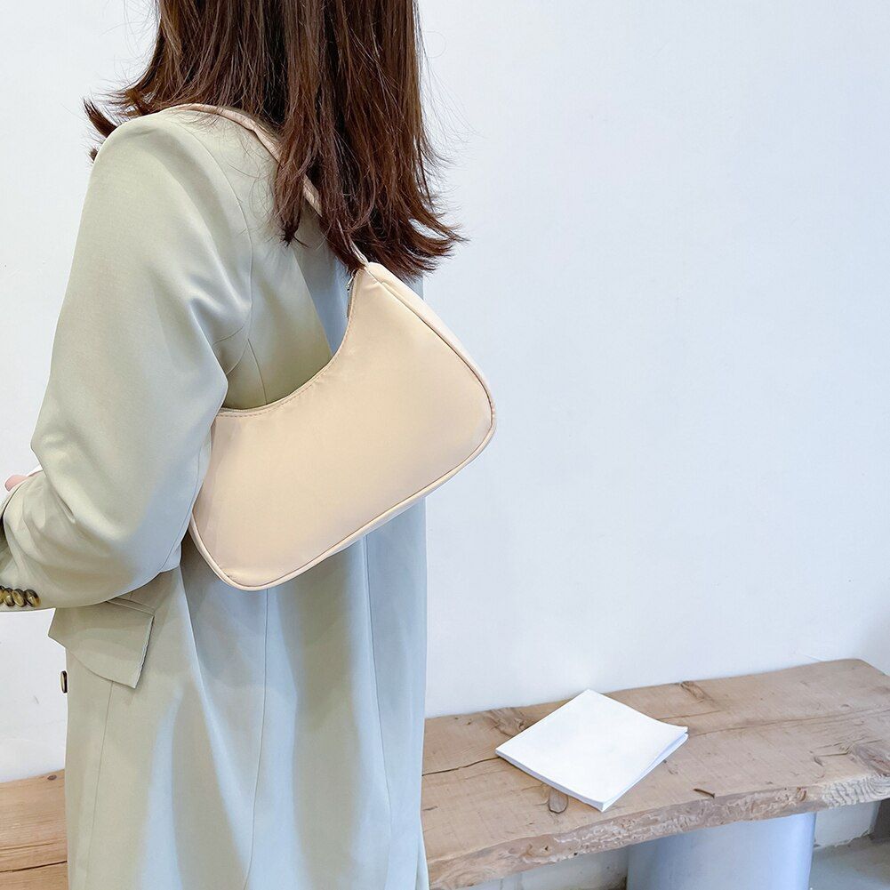Underarm Bag Retro Nylon Vintage Simple Women Zipper Shoulder Handbag 28*18*8 CM