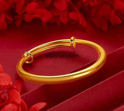 Solid round push-pull 24K Gilding Yellow Gold Plated Bracelet Jewelry