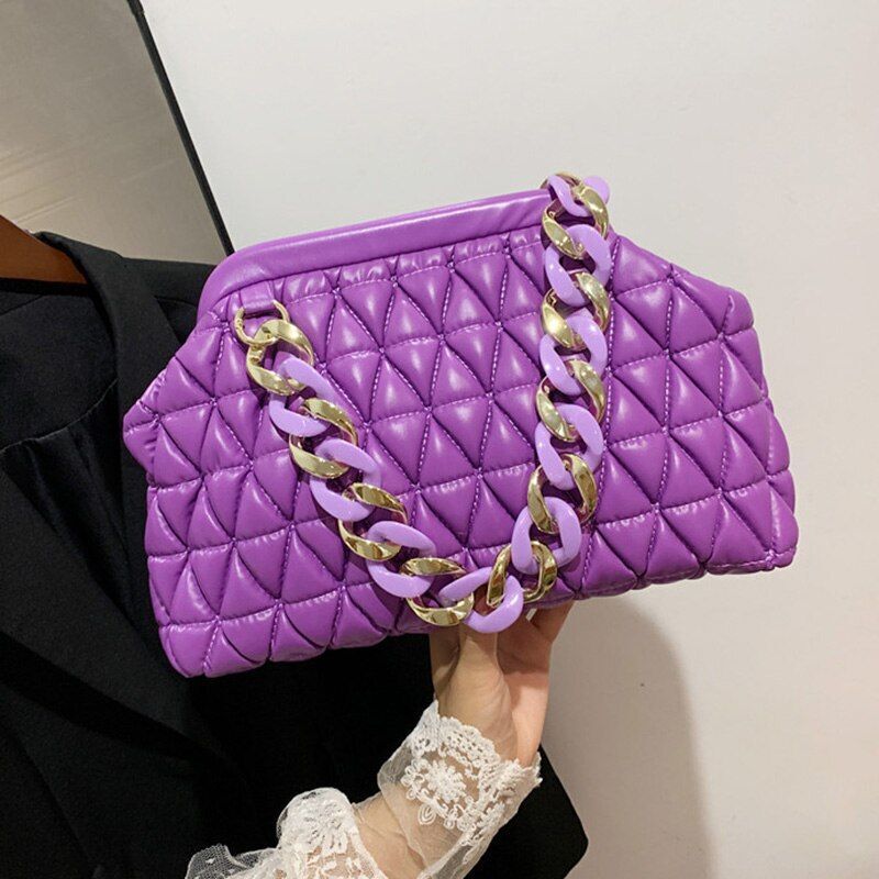 Handbag Thick Chain Purse Crossbody Bag Orange Yellow Shoulder Evening Clutch