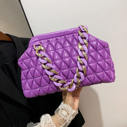 Handbag Thick Chain Purse Crossbody Bag Orange Yellow Shoulder Evening Clutch