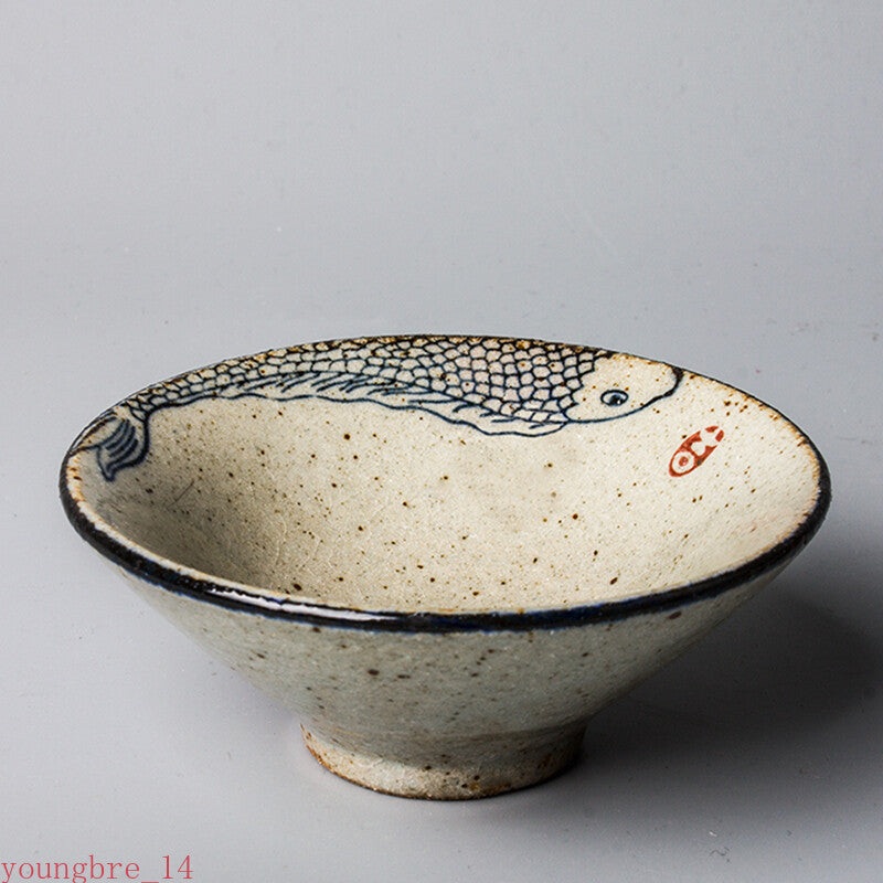 70ml Chinese Vintage Hand Painted Fish Pottery Cups Tea Cup Set Teaware Hat