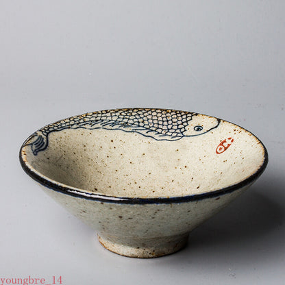70ml Chinese Vintage Hand Painted Fish Pottery Cups Tea Cup Set Teaware Hat