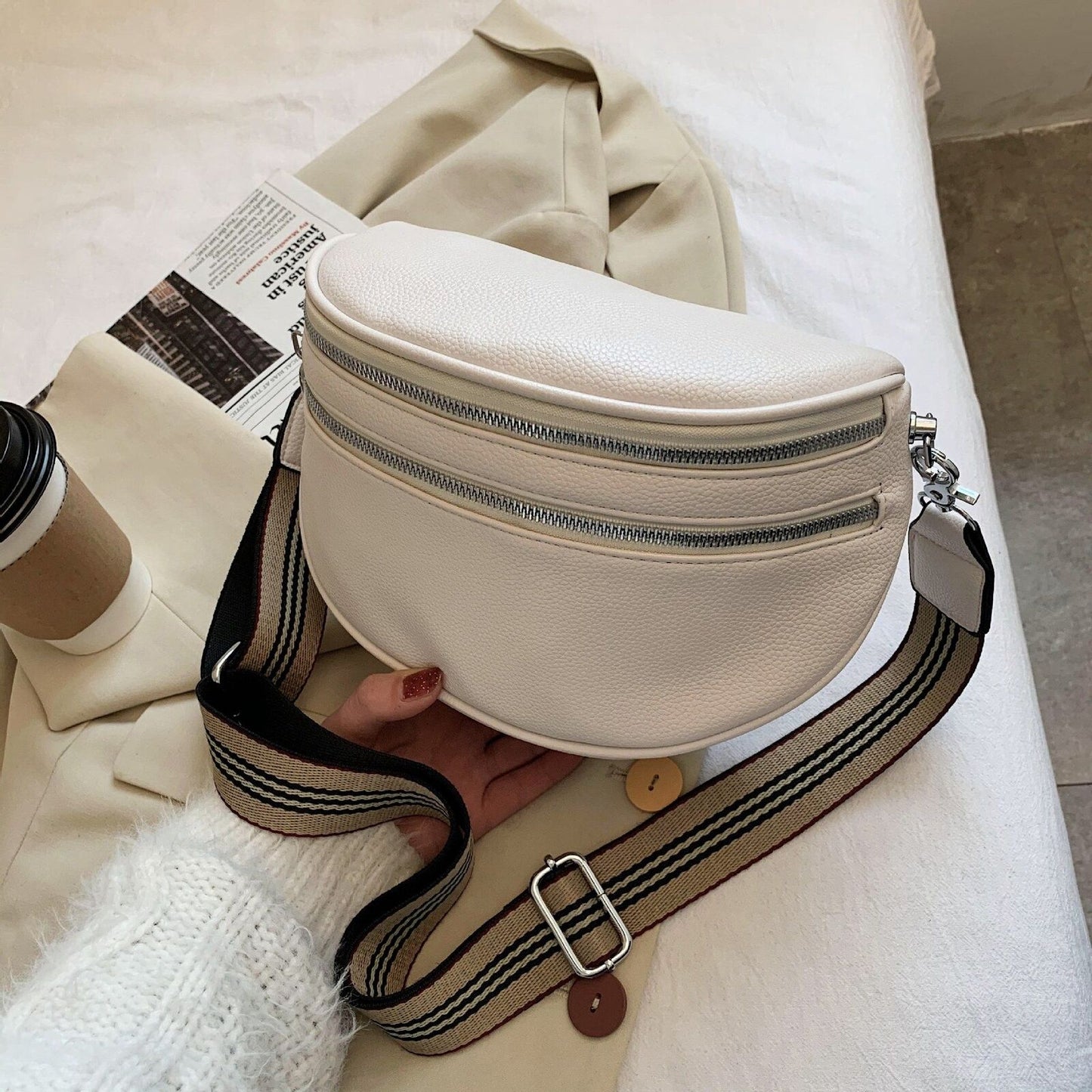 Wide Strap Messenger Bag Soft Leather Crossbody Large Sling Shoulder Purse 1 PC