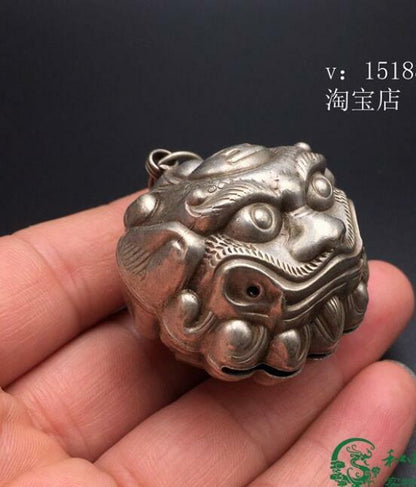 Antique Retro Tiger Head Bell Pure Copper Pendant Hand-Made Craft Collection