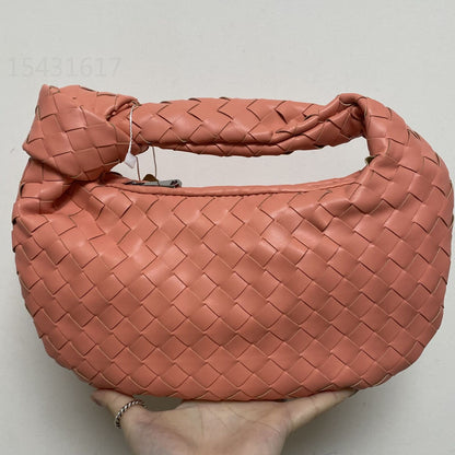 Leather Handbag Mini Shoulder Bag Purse Style Silver Weave Soft Underarm Bags
