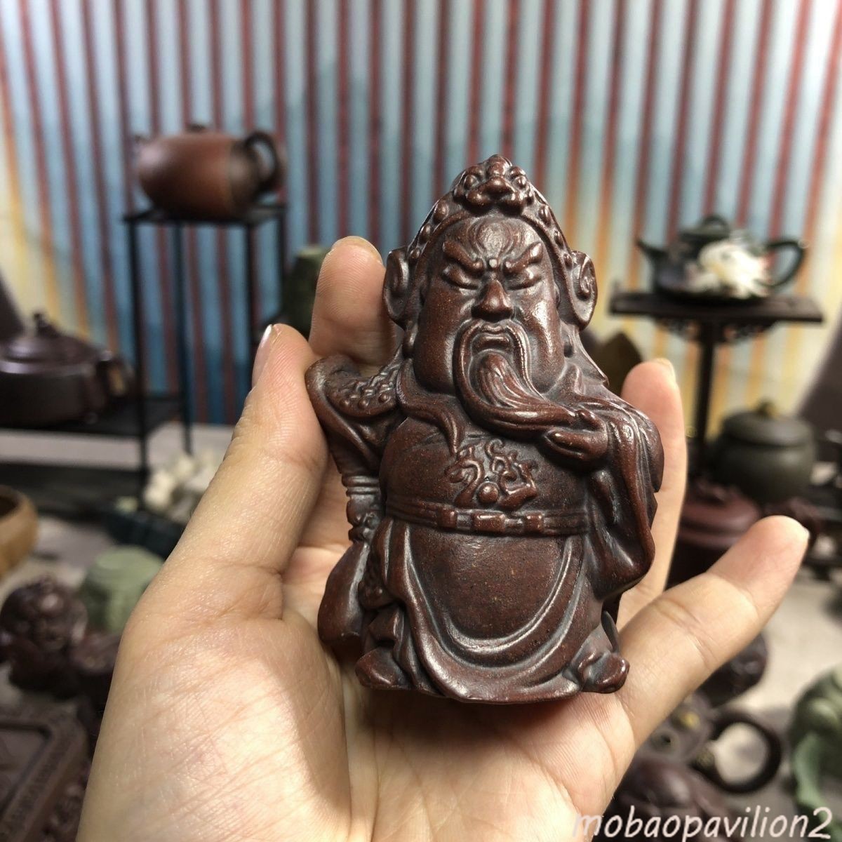 Yixing Solid Clay Zisha Guan Gong Tea Pet Figurine Handmade Decor