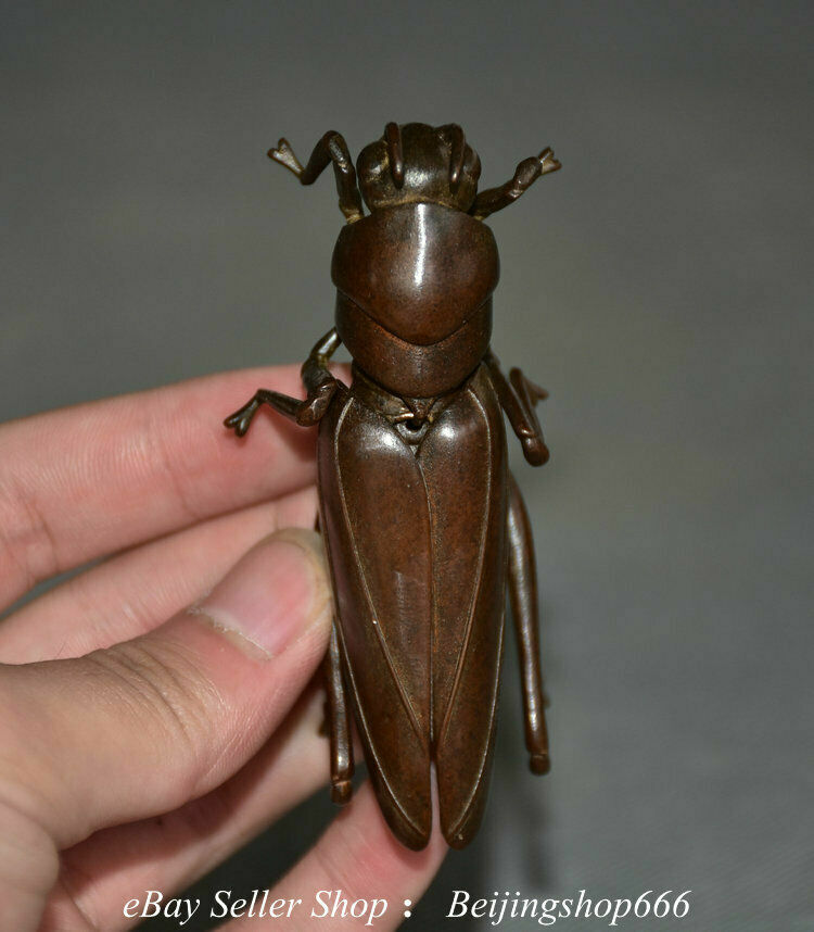 3.4" Exquisite Old Chinese Red Bronze Insect Locust Wing Statue Sculpture