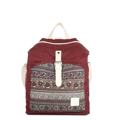 Canvas Backpack Flower Embroidery School Bag Traveling Purse 30*13*38CM Red/Blue