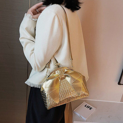 Gold/Silver Knots Shoulder Bag Weave Handbag Purse Evening Clutches Clip Pouch