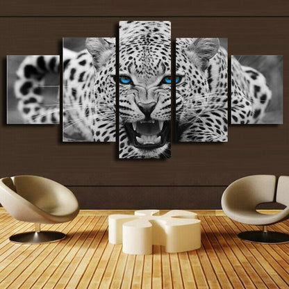 5 Pieces Canvas Wall Art Poster and Print Living Room Leopard No Framed