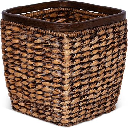 Handcrafted Seagrass Woven Wastebasket Grey Wash Waste Bin Decor Wood Trash Can