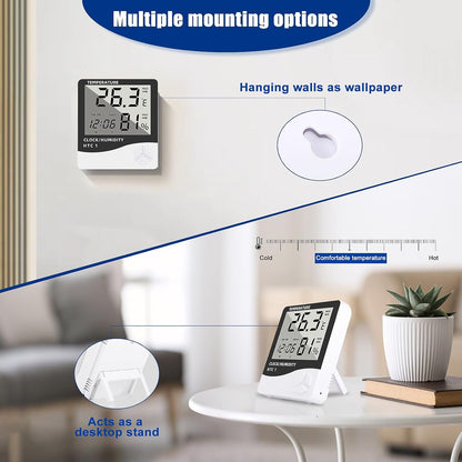 THERMOMETER INDOOR Digital LCD Hygrometer Temperature Humidity Meter Alarm Clock