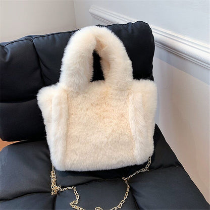 Faux Fur Women's Tote Bag Plush Shoulder Bags Women Soft Top Handbags Warm