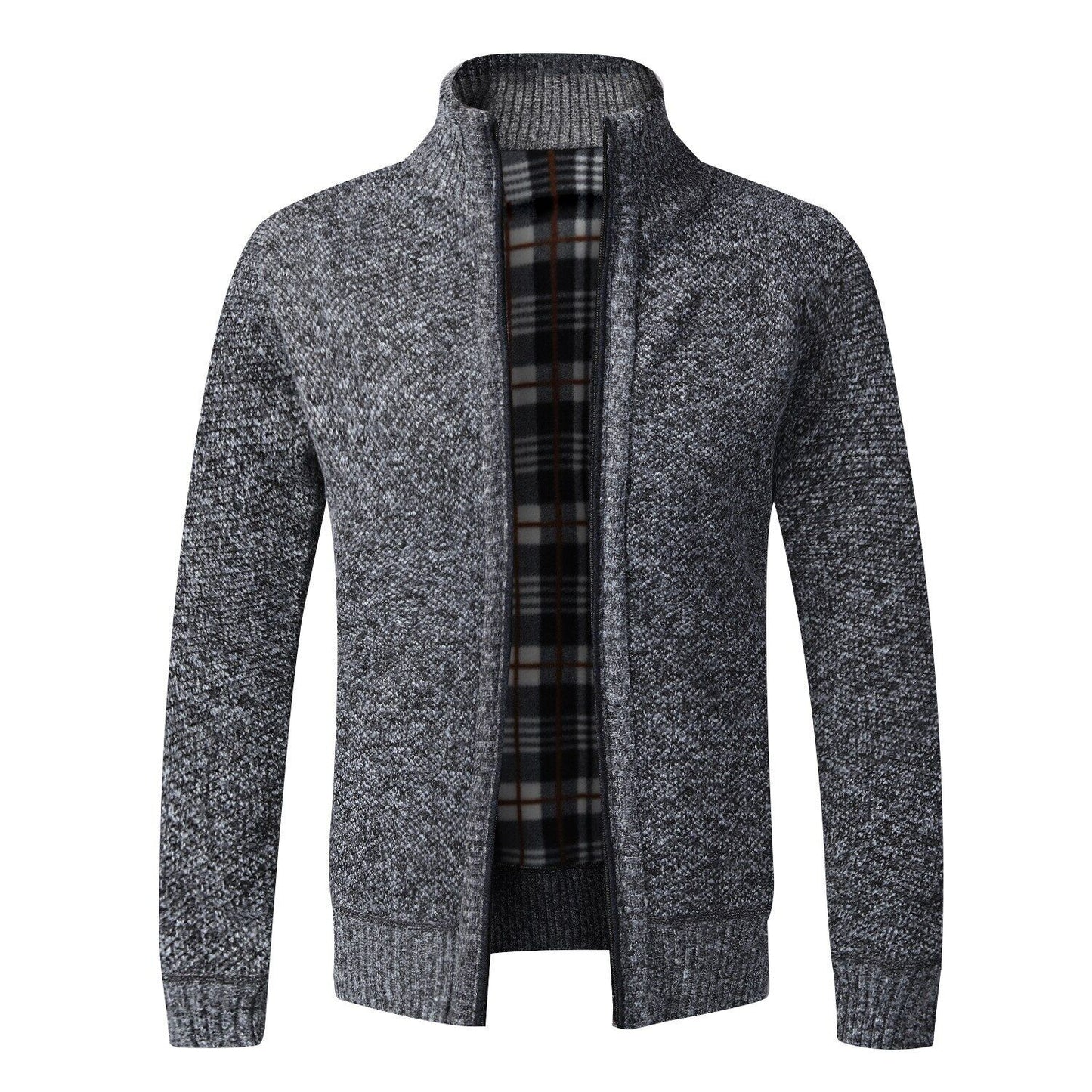 Men's Cardigan Sweater Fall Stand Collar Fleece Full Zip Male Clothing Coat