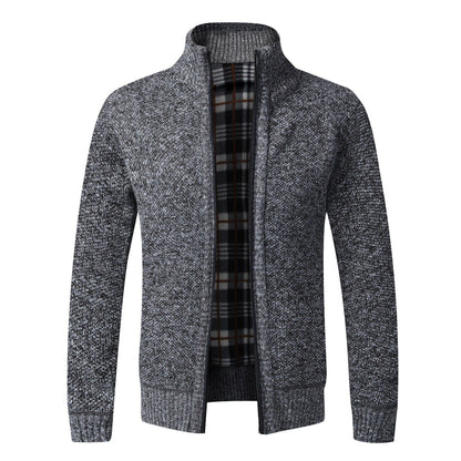 Men's Cardigan Sweater Fall Stand Collar Fleece Full Zip Male Clothing Coat