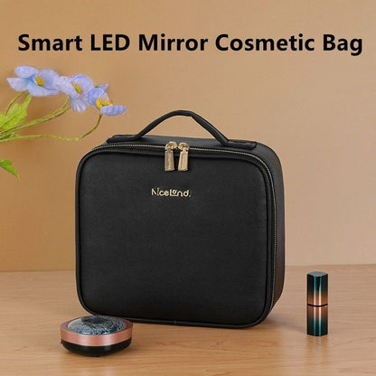 Smart LED Cosmetic Case Mirror Bag Large Fashion Storage Bag Travel Makeup Purse