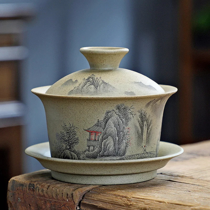 150ml Coarse Pottery Covered Bowl Tea Making Bowl Kung Fu Sancai Tea Maker